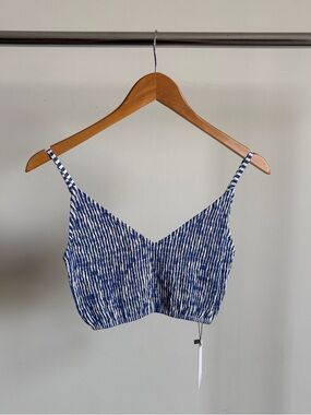 NWT Lusana “Lila” Poplin Smocked Striped Bralette in Lapis Sz Small